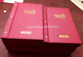 Menu bìa da đỏ ép chìm nhũ vàng
