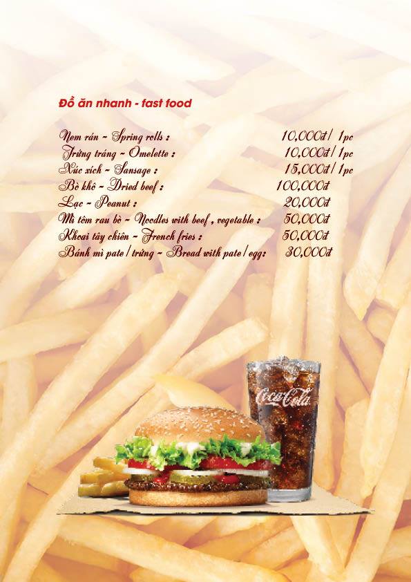 Menu Đồ Uống - Đồ Ăn Nhanh