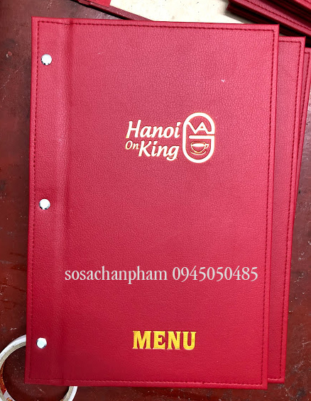 Menu bìa da đỏ ép chìm nhũ vàng