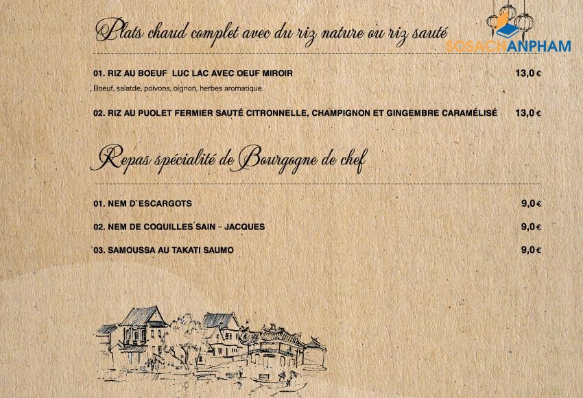 Thiết kế Menu nhà hàng Phong Cách